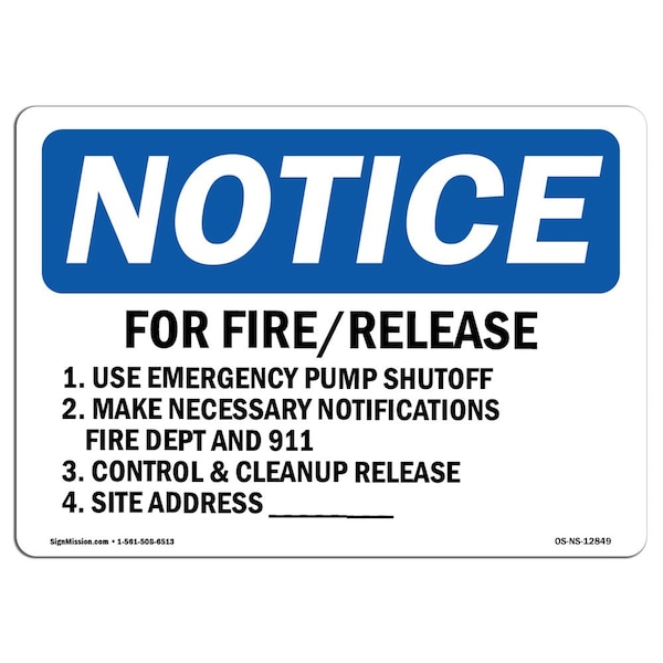 OSHA, For Fire Release 1. Use Emergency Pump Shut, 5in X 3.5in, 10PK, 3.5" W, 5" L, Landscape, PK10
